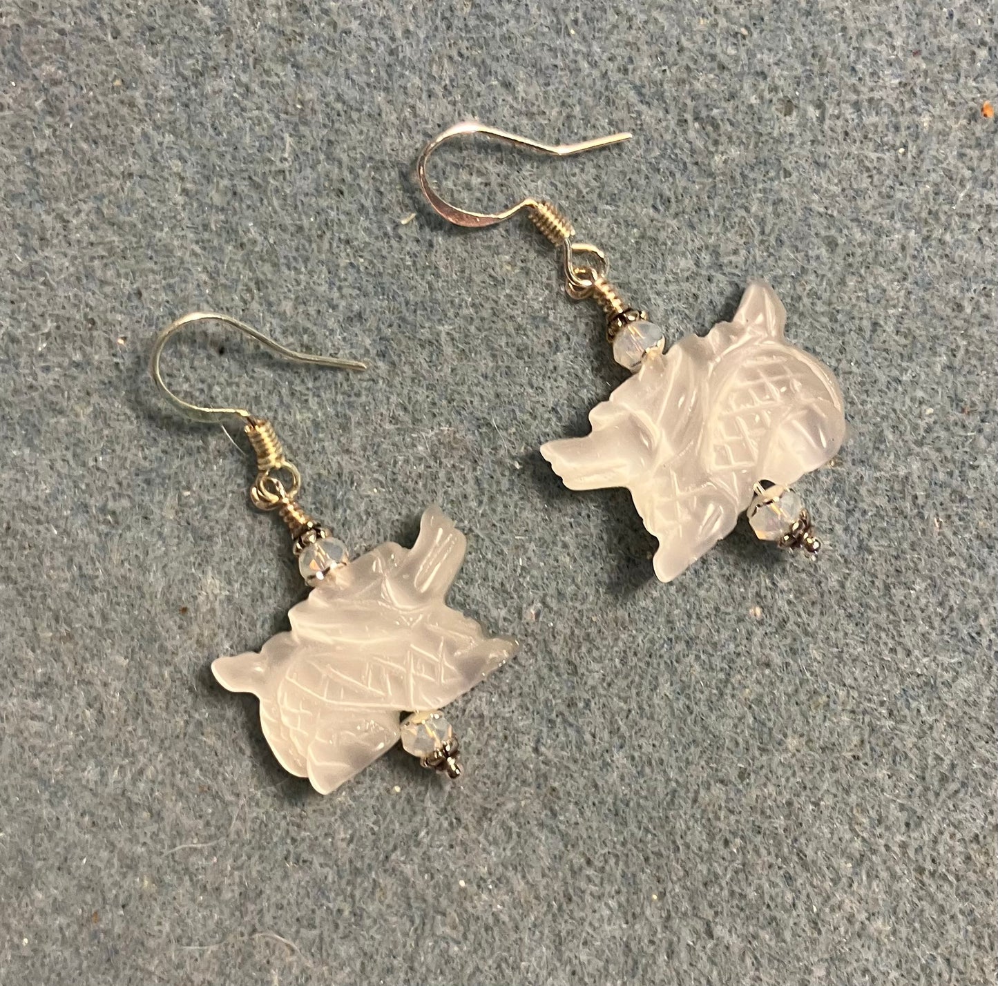 Opalite gemstone dragon bead earrings adorned with white Chinese crystal beads.