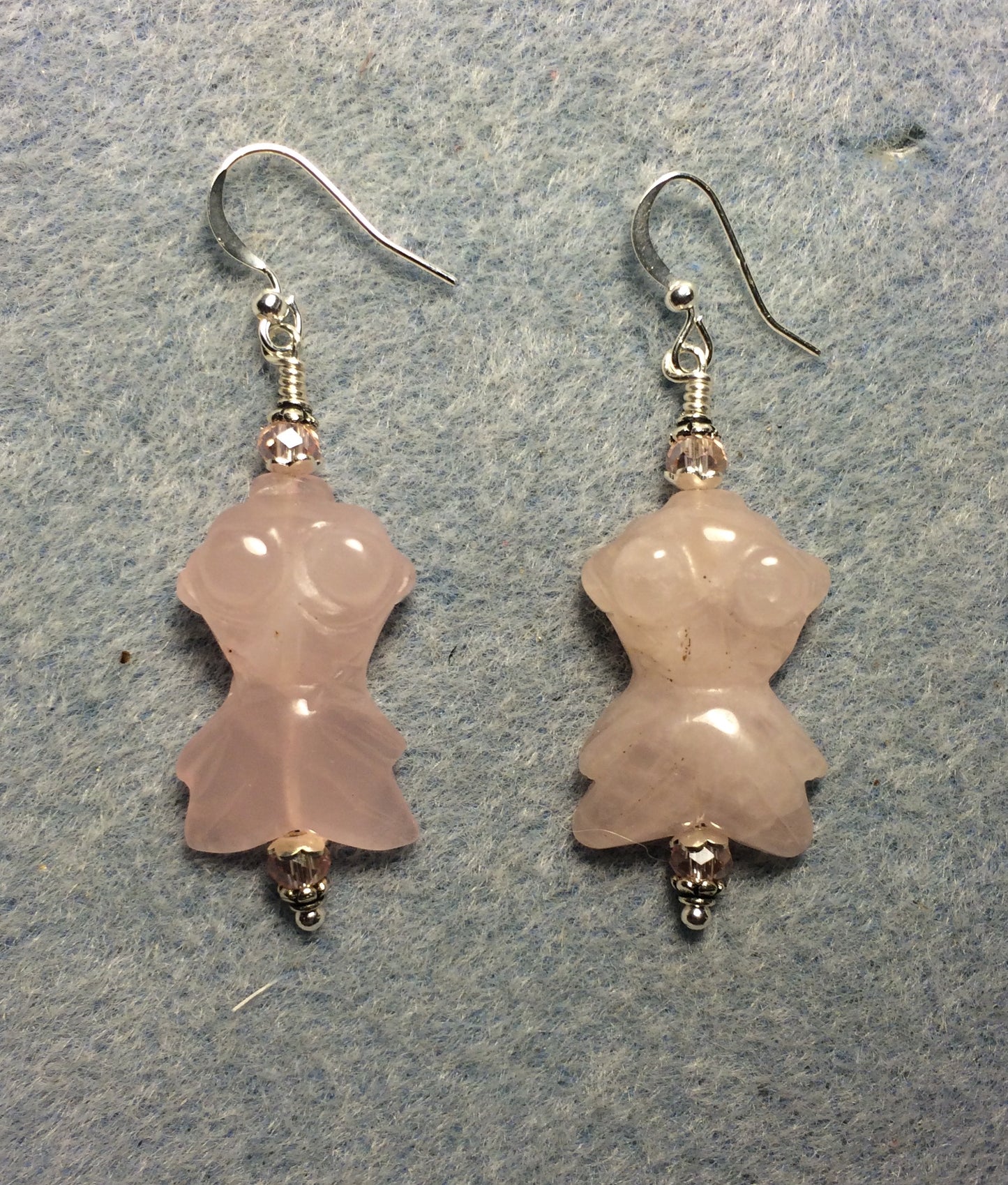 Pink rose quartz gemstone goldfish bead earrings adorned with pink Chinese crystal beads.