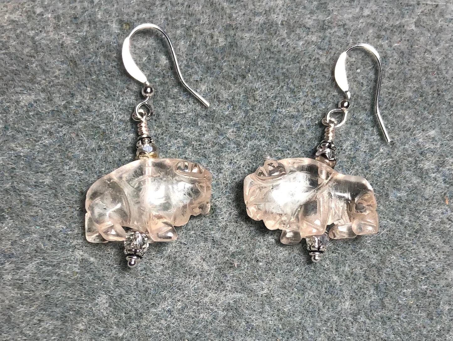 Rock crystal gemstone buffalo bead earrings adorned with clear Chinese crystal beads.