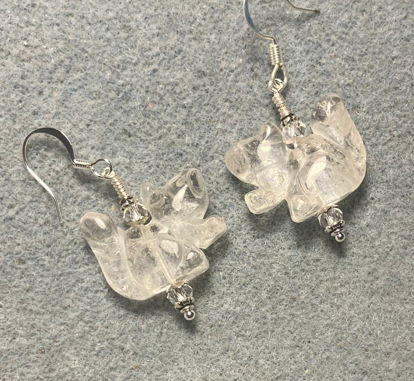 Rock crystal gemstone squirrel bead earrings adorned with clear Chinese crystal beads.