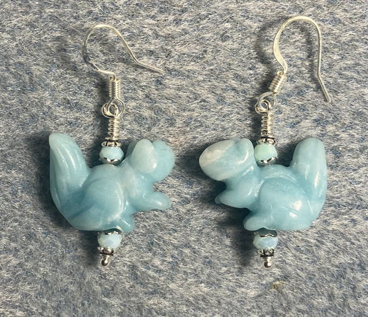 Amazonite gemstone squirrel bead earrings adorned with light blue green Chinese crystal beads.