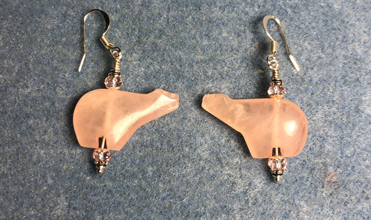 Pink rose quartz gemstone bear bead earrings adorned with pink Chinese crystal beads.