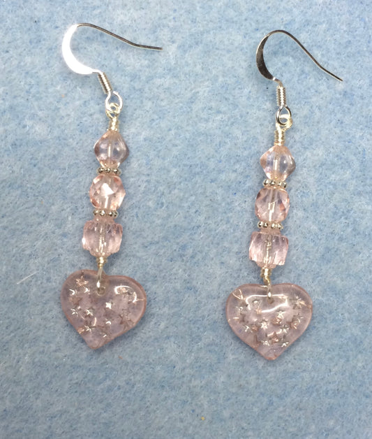 Light pink Czech glass heart bead earrings adorned with light pink Czech glass beads.