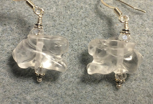 Rock crystal gemstone rabbit bead earrings adorned with clear Chinese crystal beads.