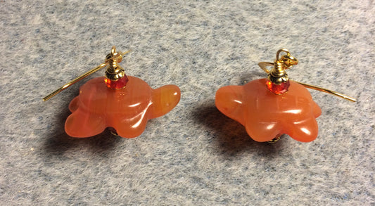 Carnelian gemstone turtle bead earrings adorned with orange Chinese crystal beads.