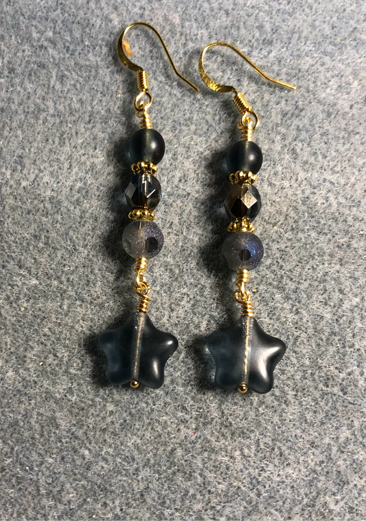 Small Montana blue Czech glass star bead earrings adorned with Montana blue Czech glass beads.