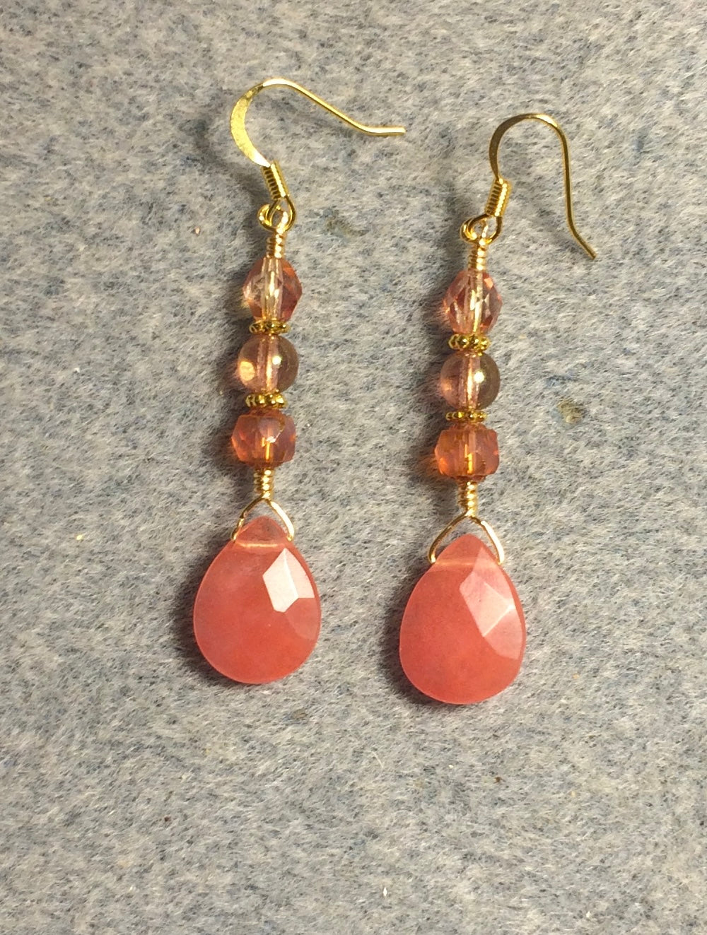 Cherry quartz briolette bead earrings adorned with rose pink Czech glass beads.