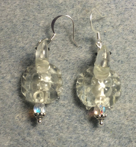 Vintage translucent clear lamp work turtle bead earrings adorned with clear Czech glass beads.