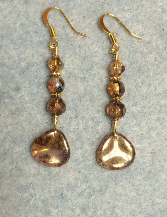 Gold Czech glass rose petal earrings adorned with gold Czech glass beads.