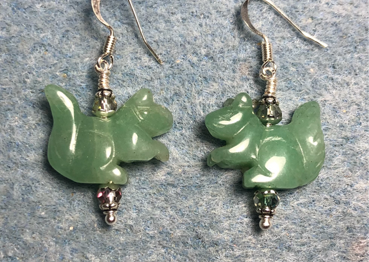 Green aventurine gemstone squirrel bead earrings adorned with sparkly green Chinese crystal beads.