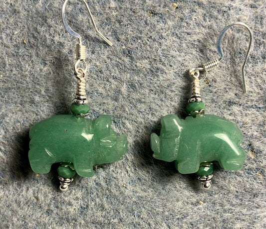 Green aventurine gemstone pig bead earrings adorned with green Chinese crystal beads.
