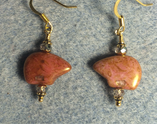 Rose gold Czech glass bear bead earrings adorned with rose Chinese crystal beads.