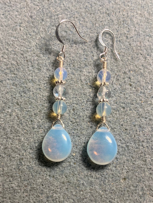 Opal white Czech glass pear drop bead earrings adorned with opal white Czech glass beads.