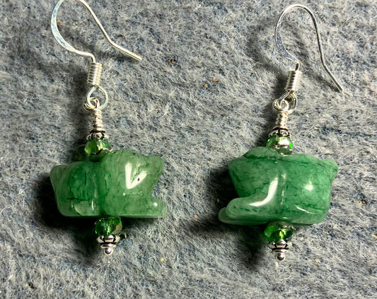 Green aventurine gemstone dog bead earrings adorned with green Chinese crystal beads.