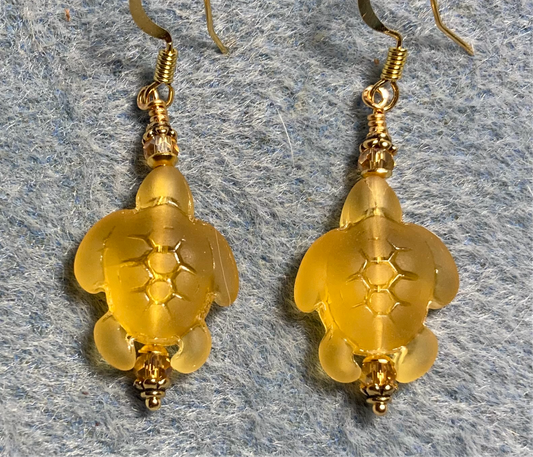 Amber sea glass sea turtle bead earrings adorned with amber Chinese crystal beads.