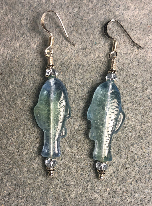 Light blue and yellow Czech glass fish bead earrings adorned with light blue Chinese crystal beads.