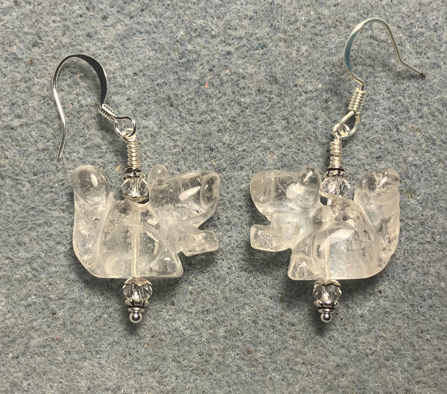 Rock crystal gemstone squirrel bead earrings adorned with clear Chinese crystal beads.