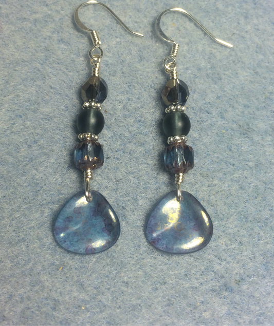 Sparkly Montana blue Czech glass rose petal earrings adorned with Montana blue Czech glass beads.