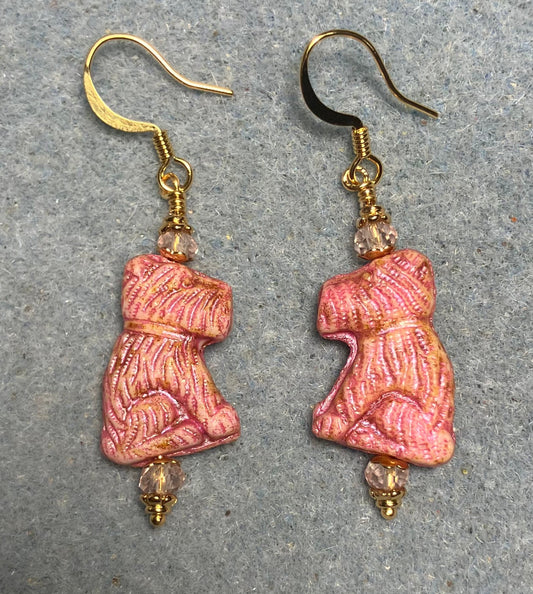 Pink Czech glass Schnauzer bead earrings adorned with light pink Chinese crystal beads.