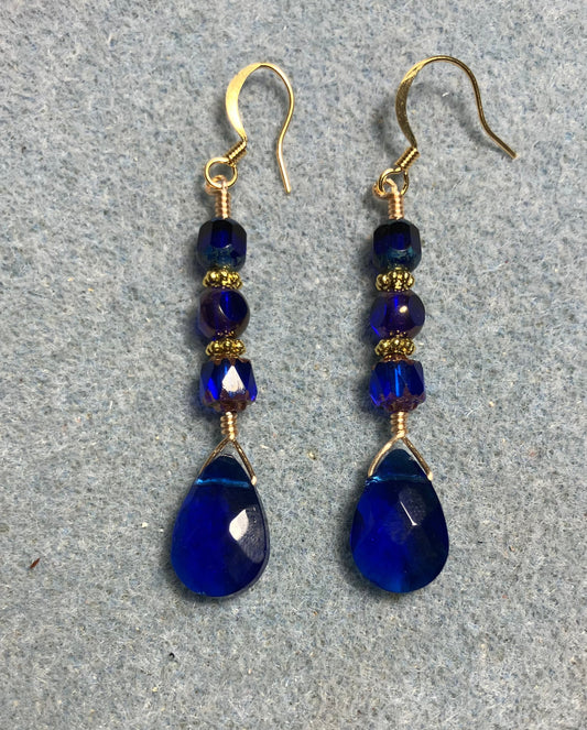 Cobalt blue Czech glass briolette bead earrings adorned with cobalt blue Czech glass beads.
