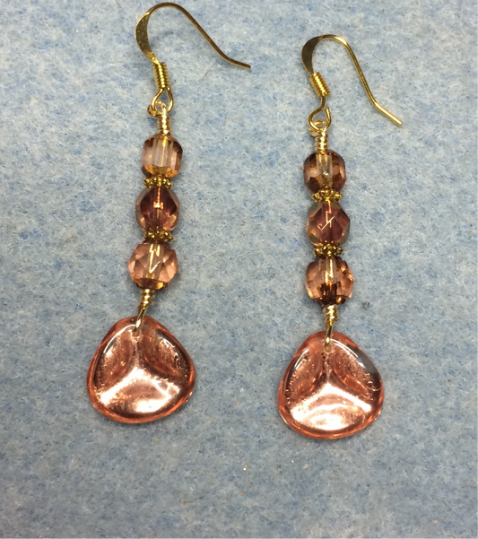 Rose gold Czech glass rose petal earrings adorned with rose gold Czech glass beads.