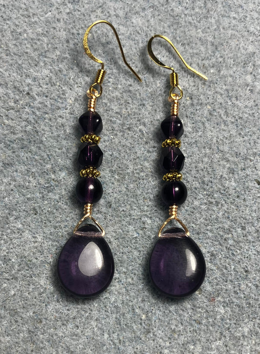 Grape purple Czech glass pear drop bead earrings adorned with  grape purple Czech glass beads.