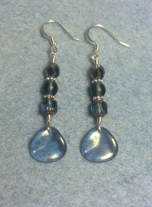 Sparkly Montana blue Czech glass rose petal earrings adorned with Montana blue Czech glass beads.