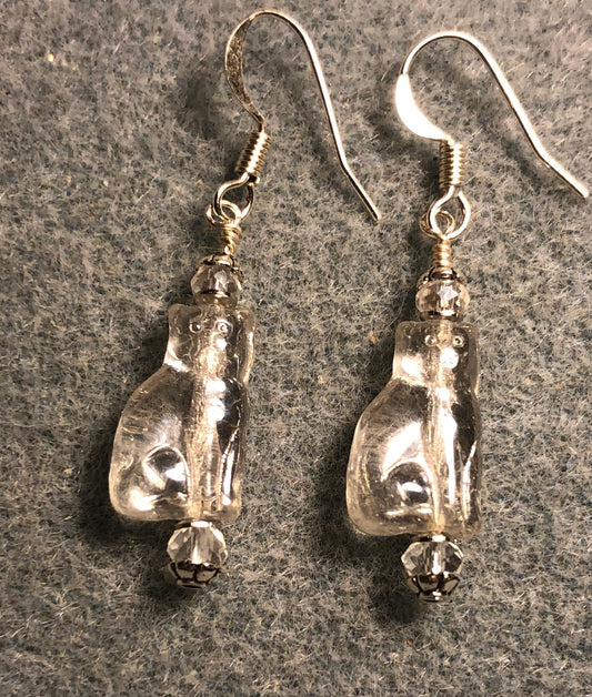 Small clear Czech glass cat bead earrings adorned with clear Chinese crystal beads.