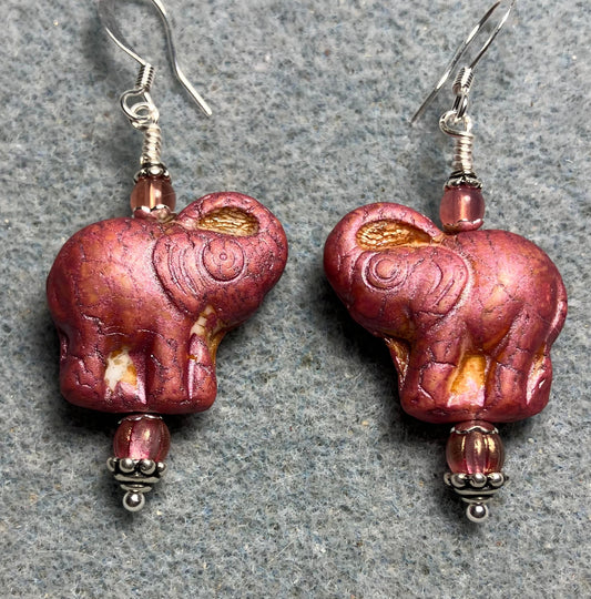 Rose pink Czech glass elephant bead earrings adorned with rose pink Czech glass beads.