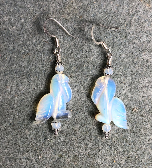 Opalite gemstone pelican bead earrings adorned with white Chinese crystal beads.