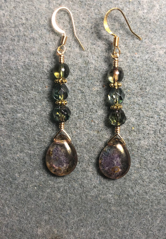 Celsian green Czech glass pear drop bead earrings adorned with  green Czech glass beads.