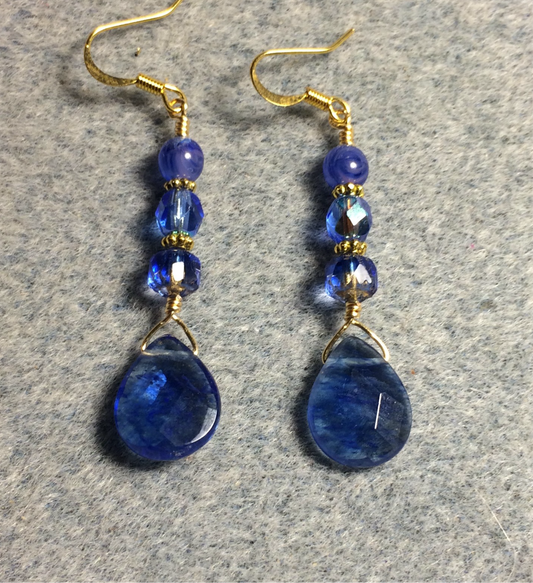 Blue mottled Czech glass briolette bead earrings adorned with blue Czech glass beads.