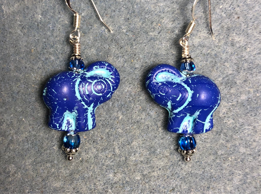 Bright blue (with light blue inlay) Czech glass elephant bead earrings adorned with bright blue Czech glass beads.