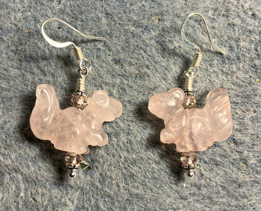 Pink rose quartz gemstone squirrel bead earrings adorned with pink Chinese crystal beads.