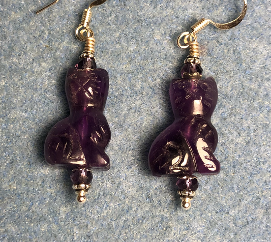 Genuine amethyst cat bead earrings adorned with purple Chinese crystal beads.